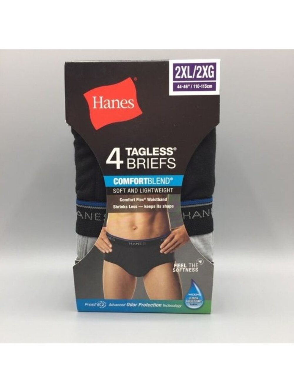 Hanes 2XL Tagless Briefs 4 Pairs 44-46” Comfortblend Grays & Black